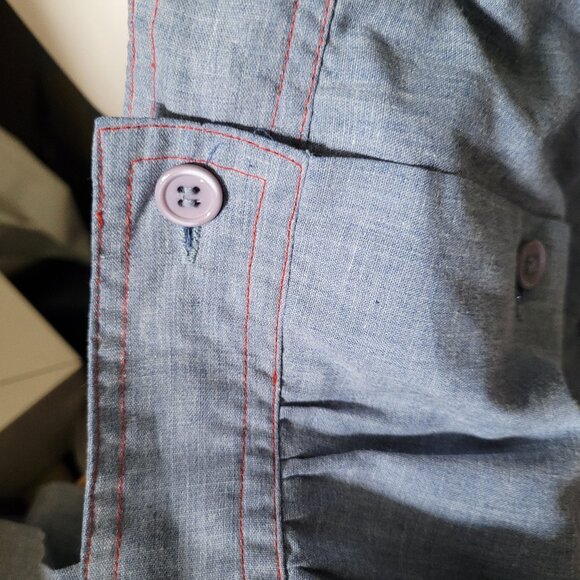 Two Vintage Dresses: Red and Blue Cotton Belted Smock Dresses - Picture 13 of 14